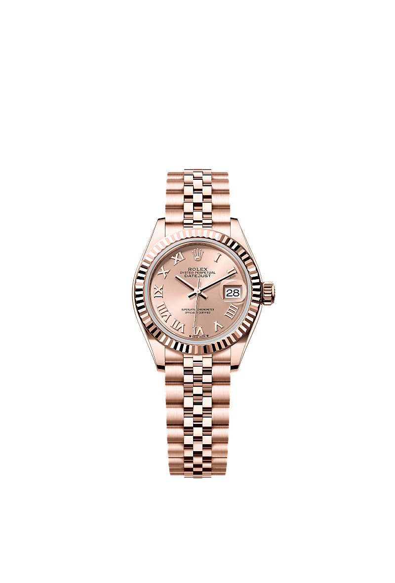 Rolex Lady-Datejust 28 Rose Gold / Fluted / Rose - Roman / Jubilee — Ref. 279175