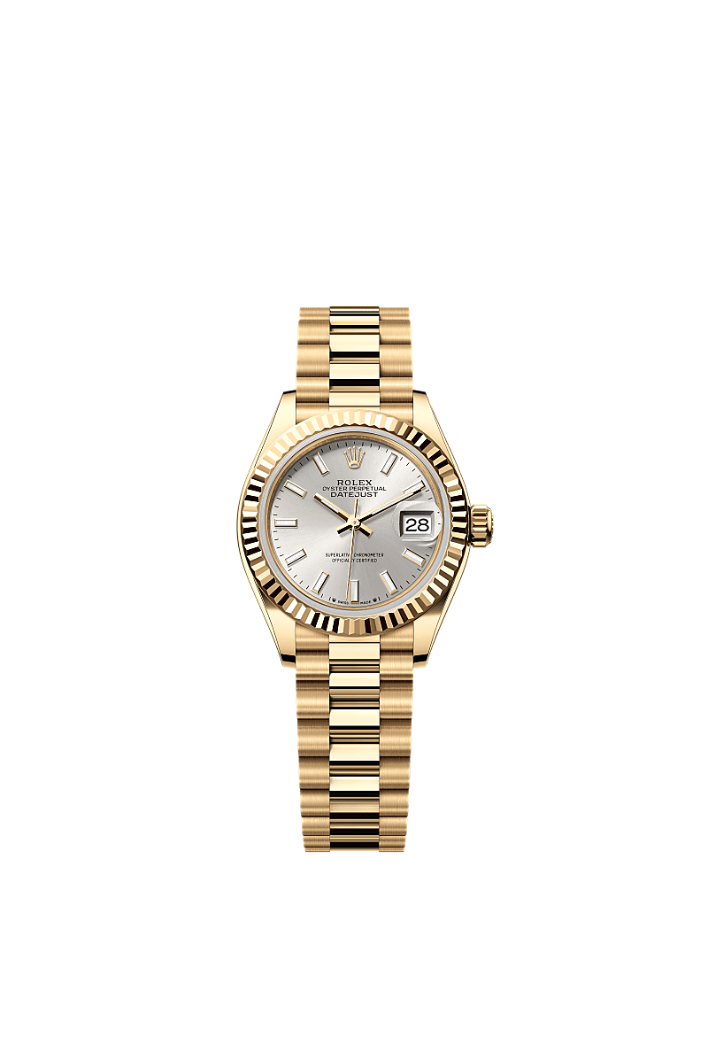 Rolex Lady-Datejust 28 Yellow Gold Fluted / President / Silver — Ref. 279178