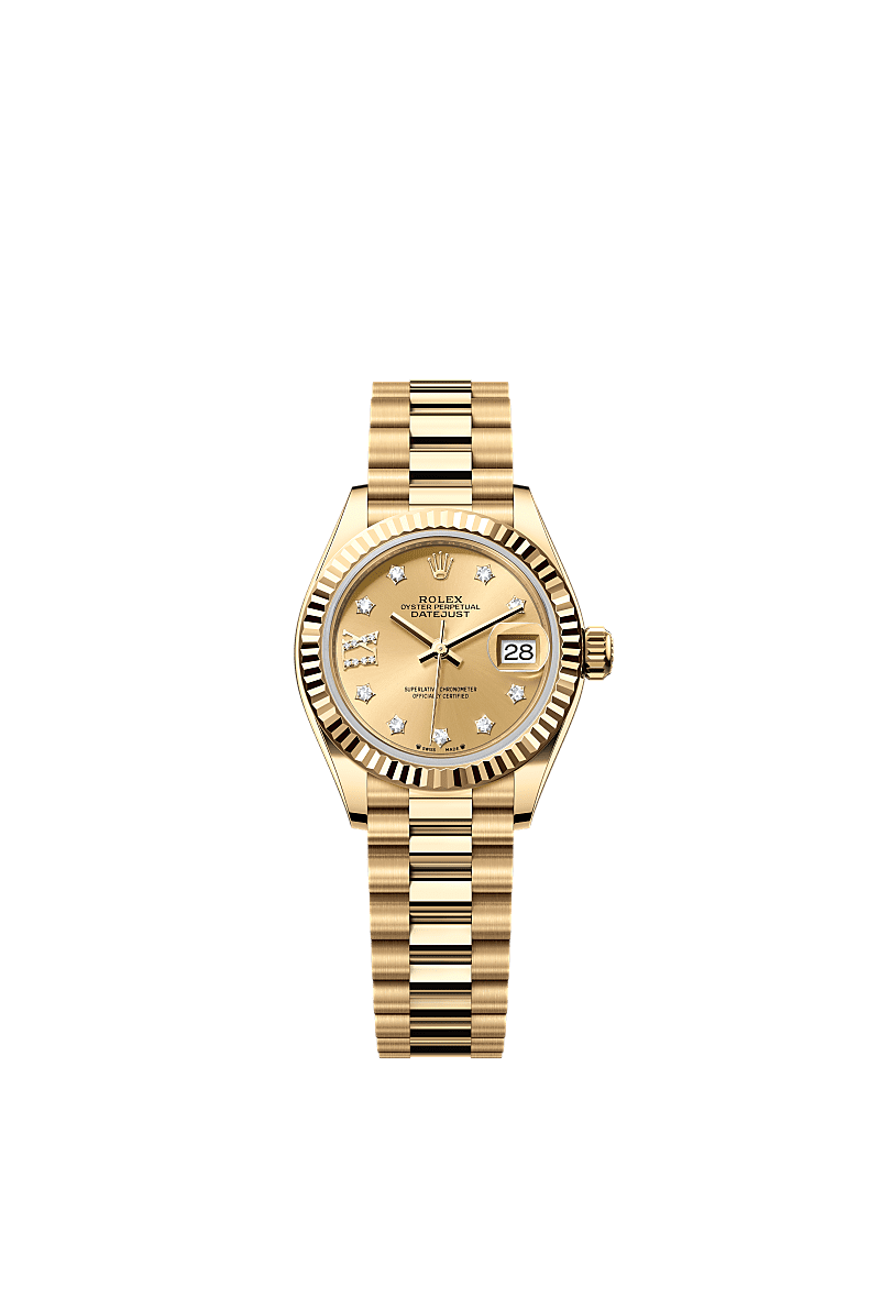 Rolex Lady-Datejust 28 Yellow Gold Fluted / President / Champagne Diamond — Ref. 279178