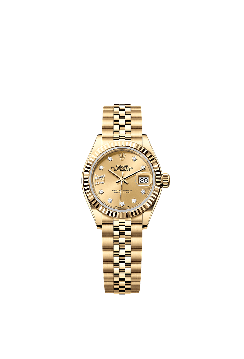 Rolex Lady-Datejust 28 Yellow Gold Fluted / Jubilee / Champagne Diamond — Ref. 279178