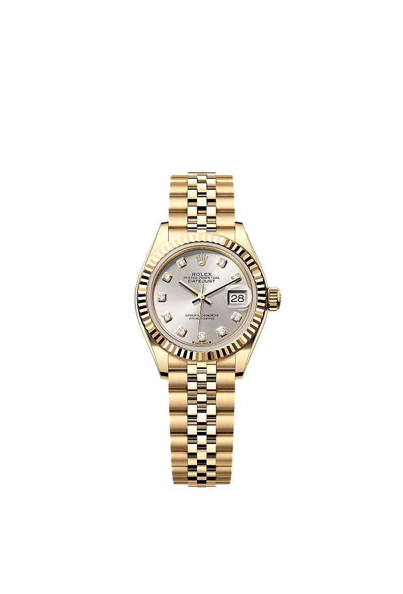 Rolex Lady-Datejust 28 Yellow Gold Fluted / Jubilee / Silver Diamond — Ref. 279178