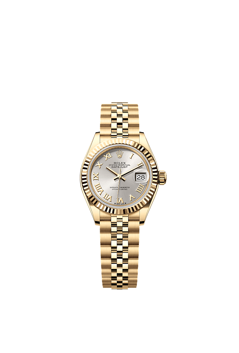 Rolex Lady-Datejust 28 Yellow Gold Fluted / Jubilee / Silver Roman — Ref. 279178