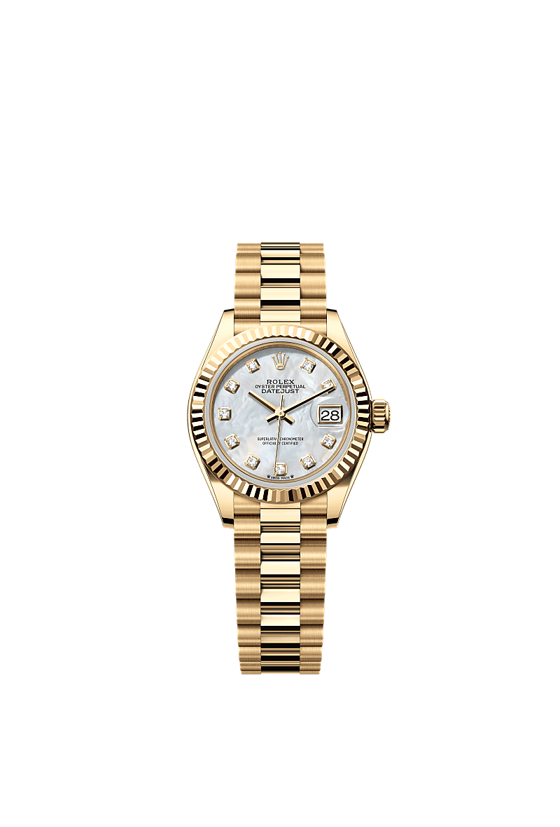 Rolex Lady-Datejust 28 Yellow Gold Fluted / President / MOP — Ref. 279178