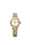 Rolex Lady-Datejust 28 Yellow Gold Fluted / President / White Roman — Ref. 279178