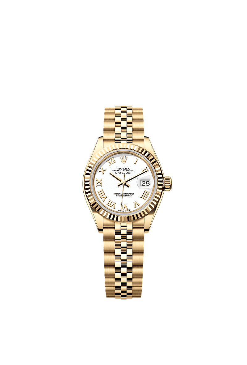 Rolex Lady-Datejust 28 Yellow Gold Fluted / Jubilee / White Roman — Ref. 279178