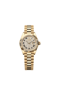 Rolex Lady-Datejust 28 Yellow Gold Fluted / President / Paved Roman — Ref. 279178
