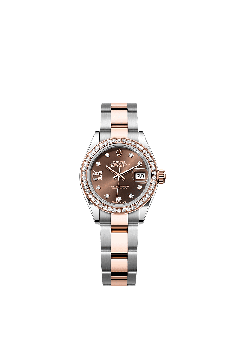 Rolex - Lady-Datejust 28 Rolesor Rose Diamond / Oyster / Chocolate Diamond — Ref. 279381RBR