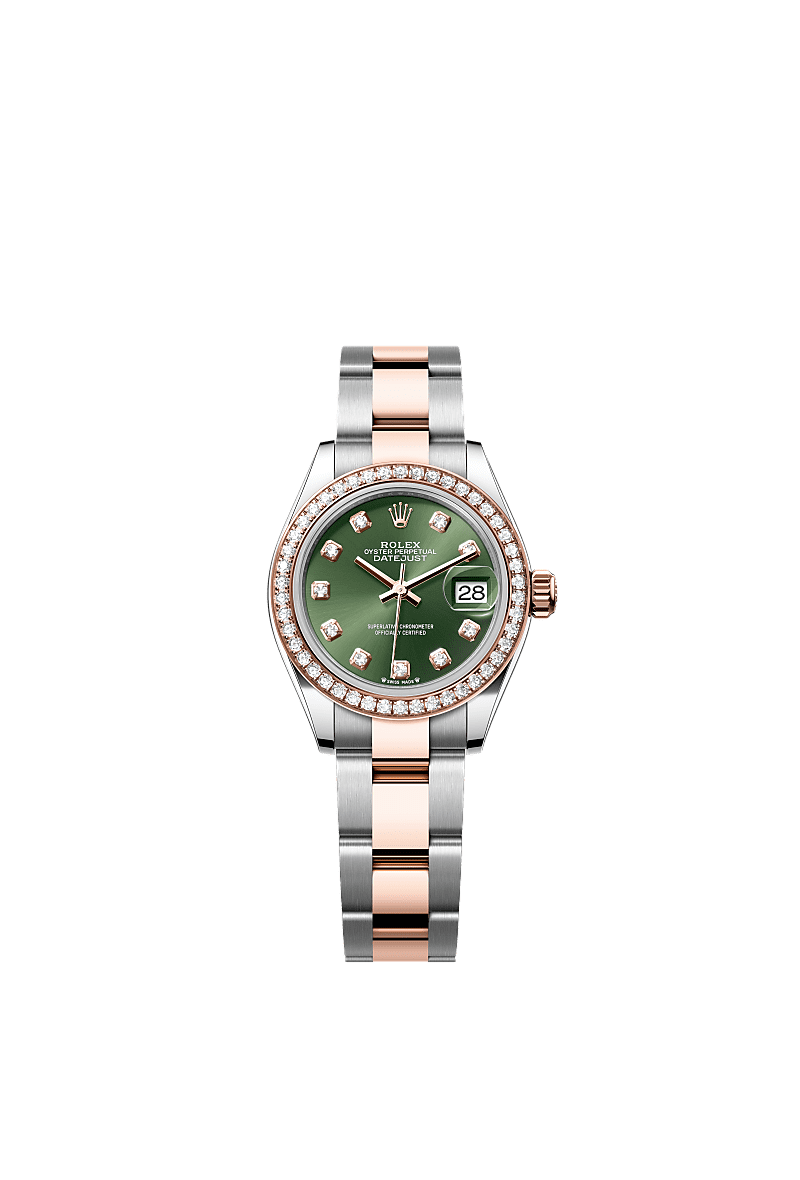 Rolex - Lady-Datejust 28 Rolesor Rose Diamond / Oyster / Olive Diamond — Ref. 279381RBR