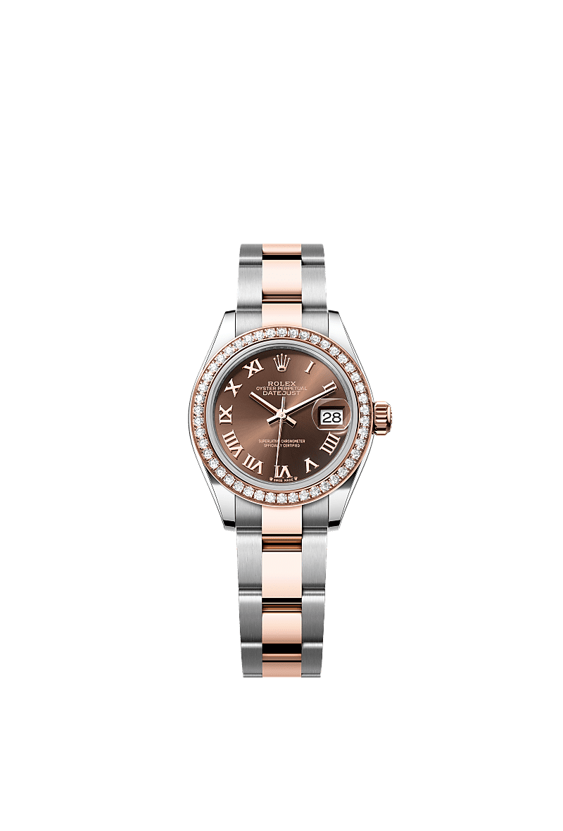 Rolex - Lady-Datejust 28 Rolesor Rose Diamond / Oyster / Chocolate Roman — Ref. 279381RBR