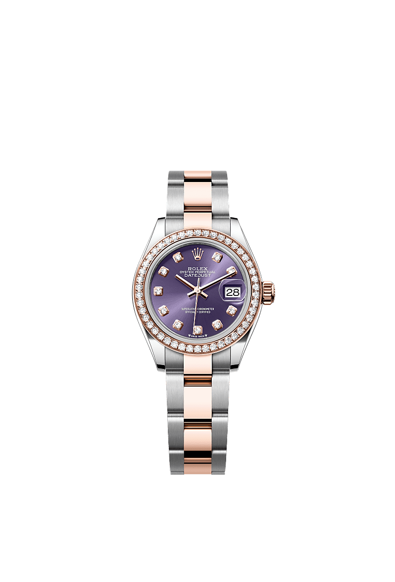 Rolex - Lady-Datejust 28 Rolesor Rose Diamond / Oyster / Aubergine Diamond — Ref. 279381RBR
