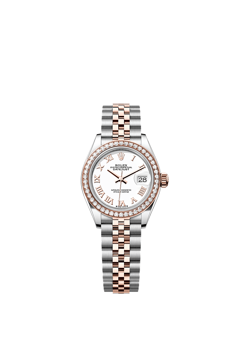 Rolex - Lady-Datejust 28 Rolesor Rose Diamond / Jubilee / White Roman — Ref. 279381RBR