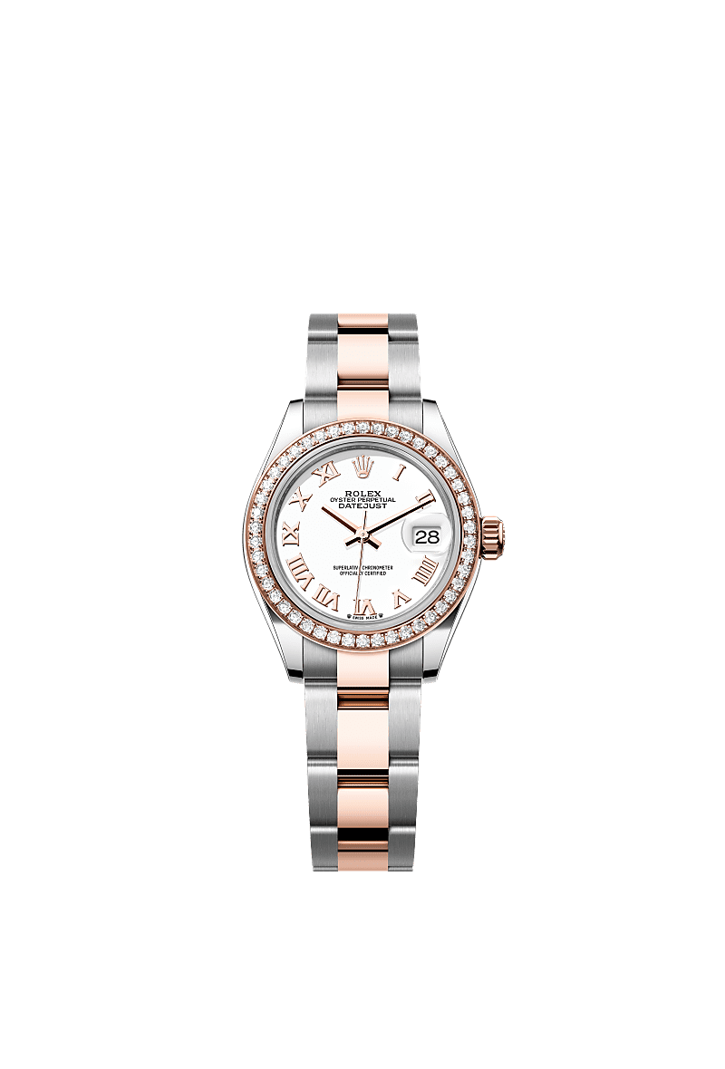 Rolex - Lady-Datejust 28 Rolesor Rose Diamond / Oyster / White Roman — Ref. 279381RBR