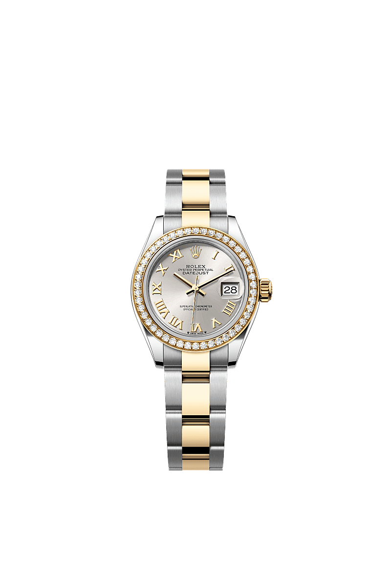 Rolex - Lady-Datejust 28 Rolesor Yellow Diamond / Oyster / Silver Roman — Ref. 279383RBR