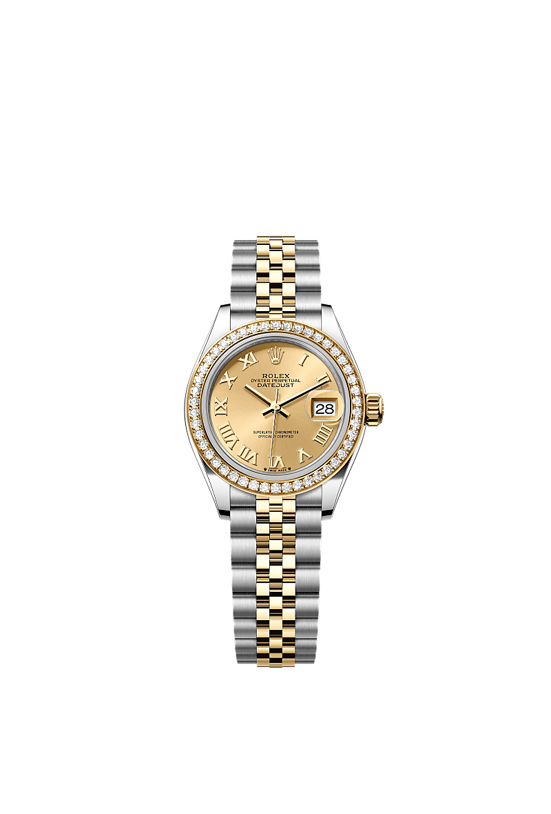 Rolex - Lady-Datejust 28 Rolesor Yellow Diamond / Jubilee / Champagne Roman — Ref. 279383RBR
