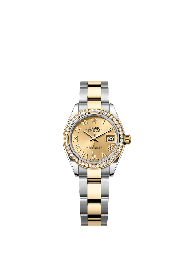 Rolex - Lady-Datejust 28 Rolesor Yellow Diamond / Oyster / Champagne Roman — Ref. 279383RBR