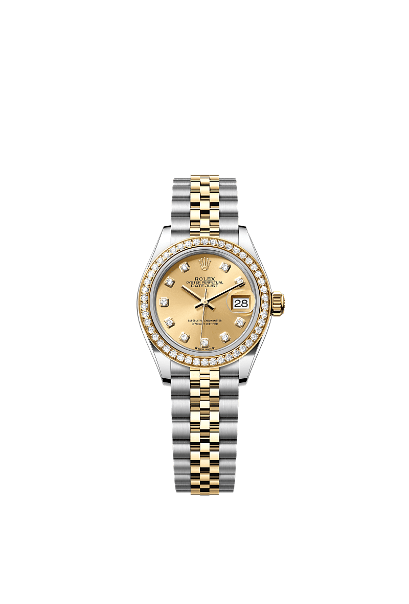 Rolex - Lady-Datejust 28 Rolesor Yellow Diamond / Jubilee / Champagne Diamond — Ref. 279383RBR