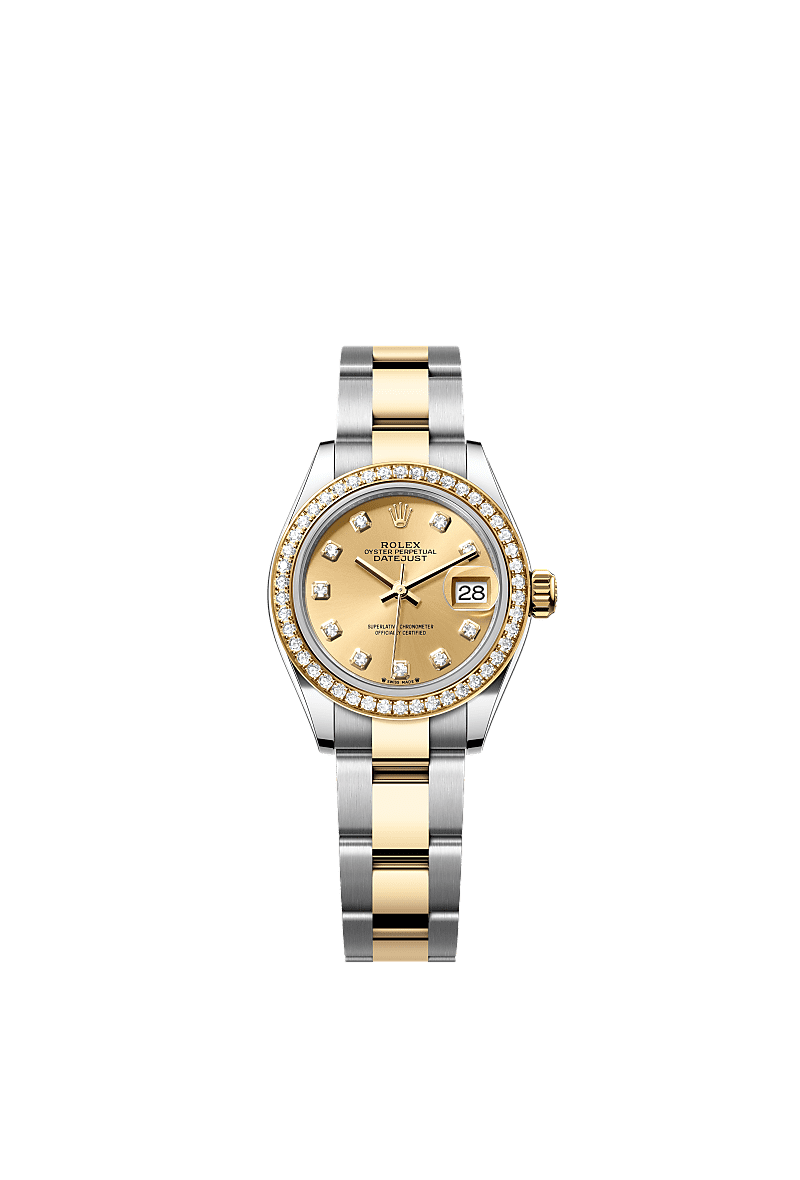 Rolex - Lady-Datejust 28 Rolesor Yellow Diamond / Oyster / Champagne Diamond — Ref. 279383RBR