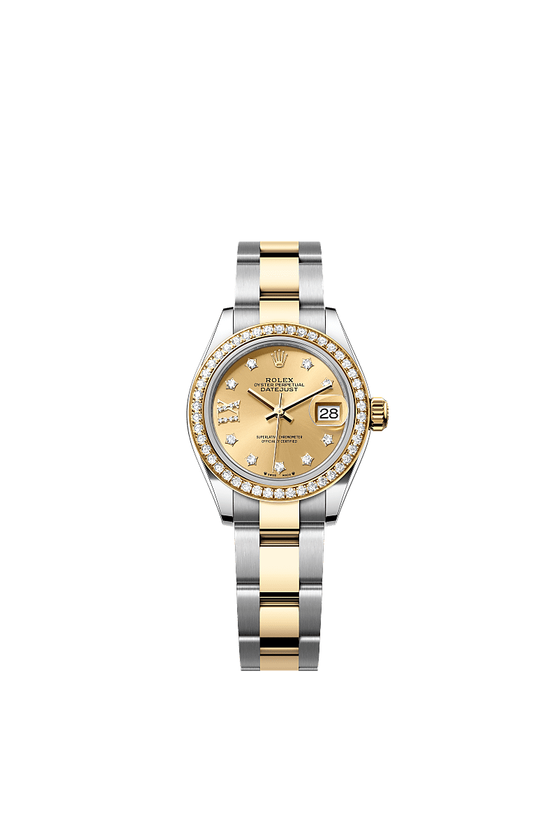 Rolex - Lady-Datejust 28 Rolesor Yellow Diamond / Oyster / Champagne Diamond — Ref. 279383RBR