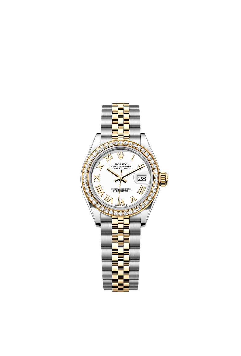 Rolex - Lady-Datejust 28 Rolesor Yellow Diamond / Jubilee / White Roman — Ref. 279383RBR