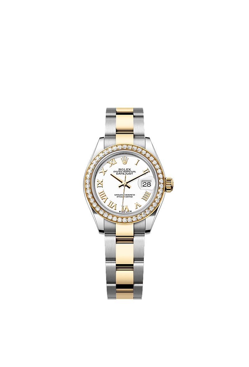 Rolex - Lady-Datejust 28 Rolesor Yellow Diamond / Oyster / White Roman — Ref. 279383RBR