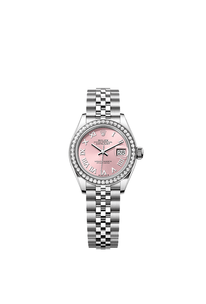 Rolex - Lady-Datejust 28 Stainless Steel / Diamond / Pink - Roman / Jubilee — Ref. 279384RBR