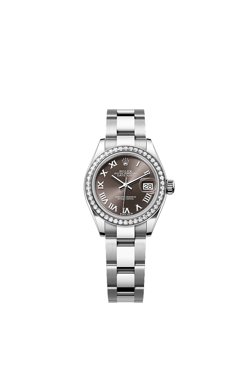 Rolex - Lady-Datejust 28 Stainless Steel / Diamond / Grey - Roman / Oyster — Ref. 279384RBR