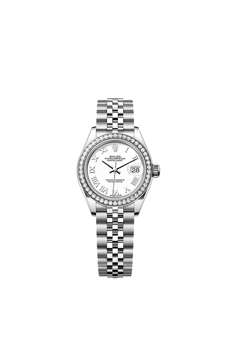 Rolex - Lady-Datejust 28 Stainless Steel / Diamond / White - Roman / Jubilee — Ref. 279384RBR