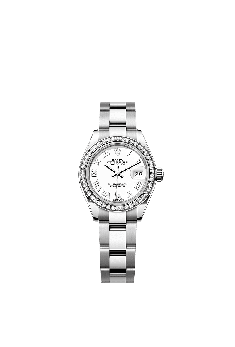 Rolex - Lady-Datejust 28 Stainless Steel / Diamond / White - Roman / Oyster — Ref. 279384RBR