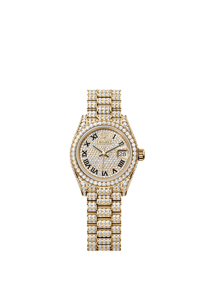 Rolex Lady-Datejust 28 Yellow Gold / Diamond / Paved - Roman / President — Ref. 279458RBR