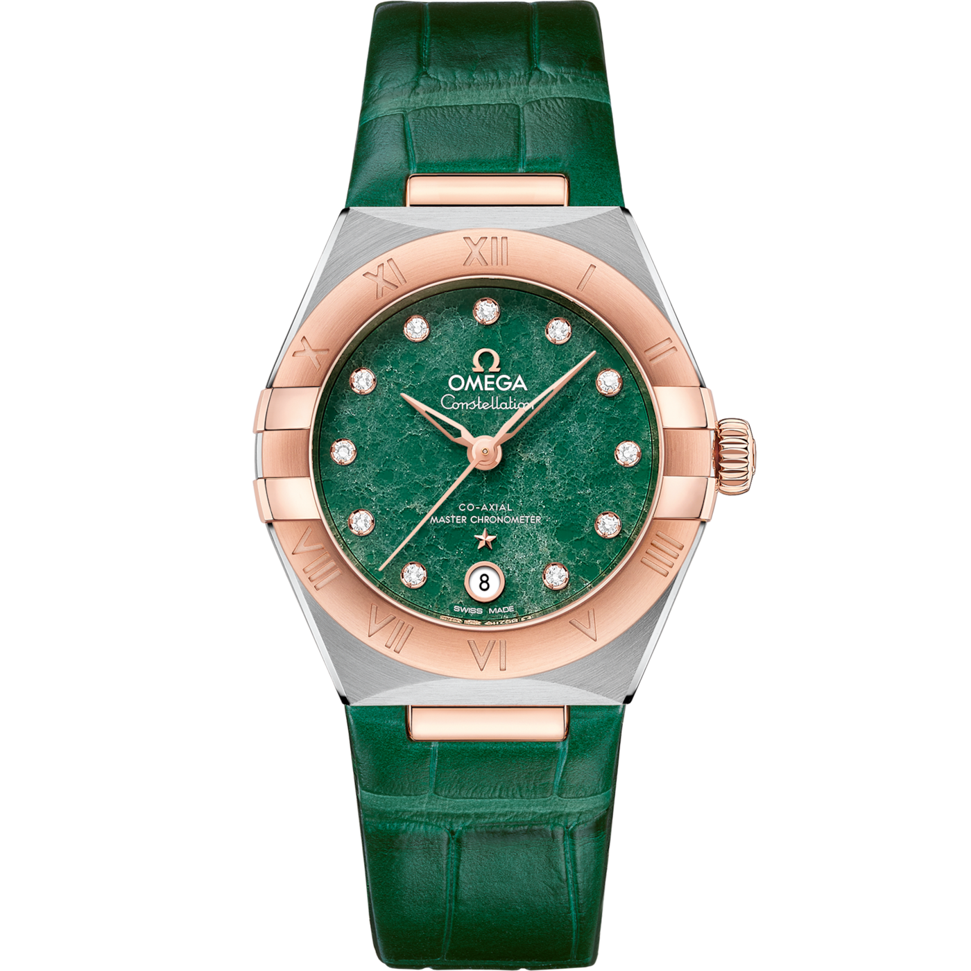 Omega Constellation Manhattan 29 Co-Axial Master Chronometer Stainless Steel / Sedna Gold / Green Aventurine — Ref. 131.23.29.20.99.001