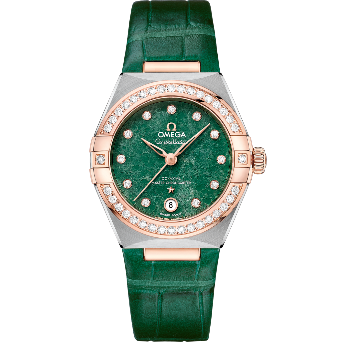 Omega Constellation Manhattan 29 Co-Axial Master Chronometer Stainless Steel / Sedna Gold / Diamond / Green Aventurine — Ref. 131.28.29.20.99.001