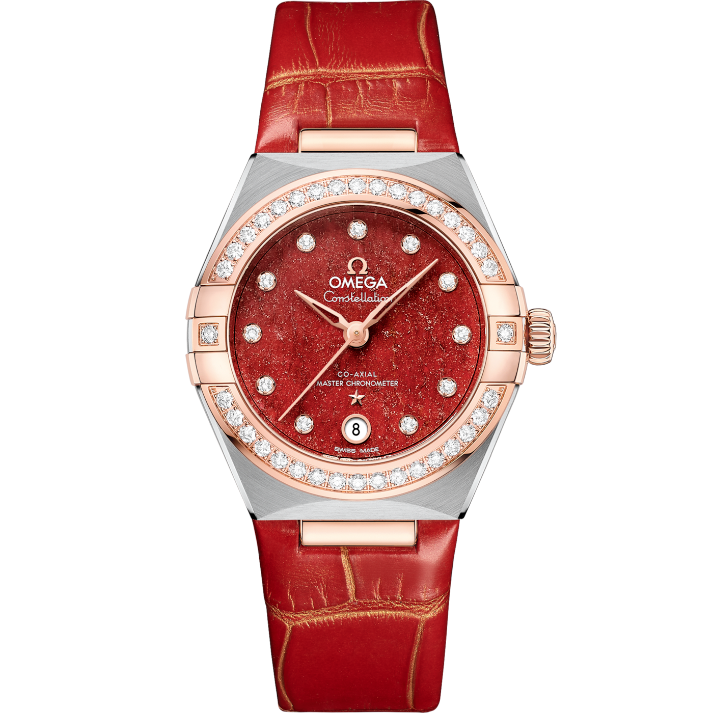 Omega Constellation Manhattan 29 Co-Axial Master Chronometer Stainless Steel / Sedna Gold / Diamond / Red Aventurine — Ref. 131.28.29.20.99.002