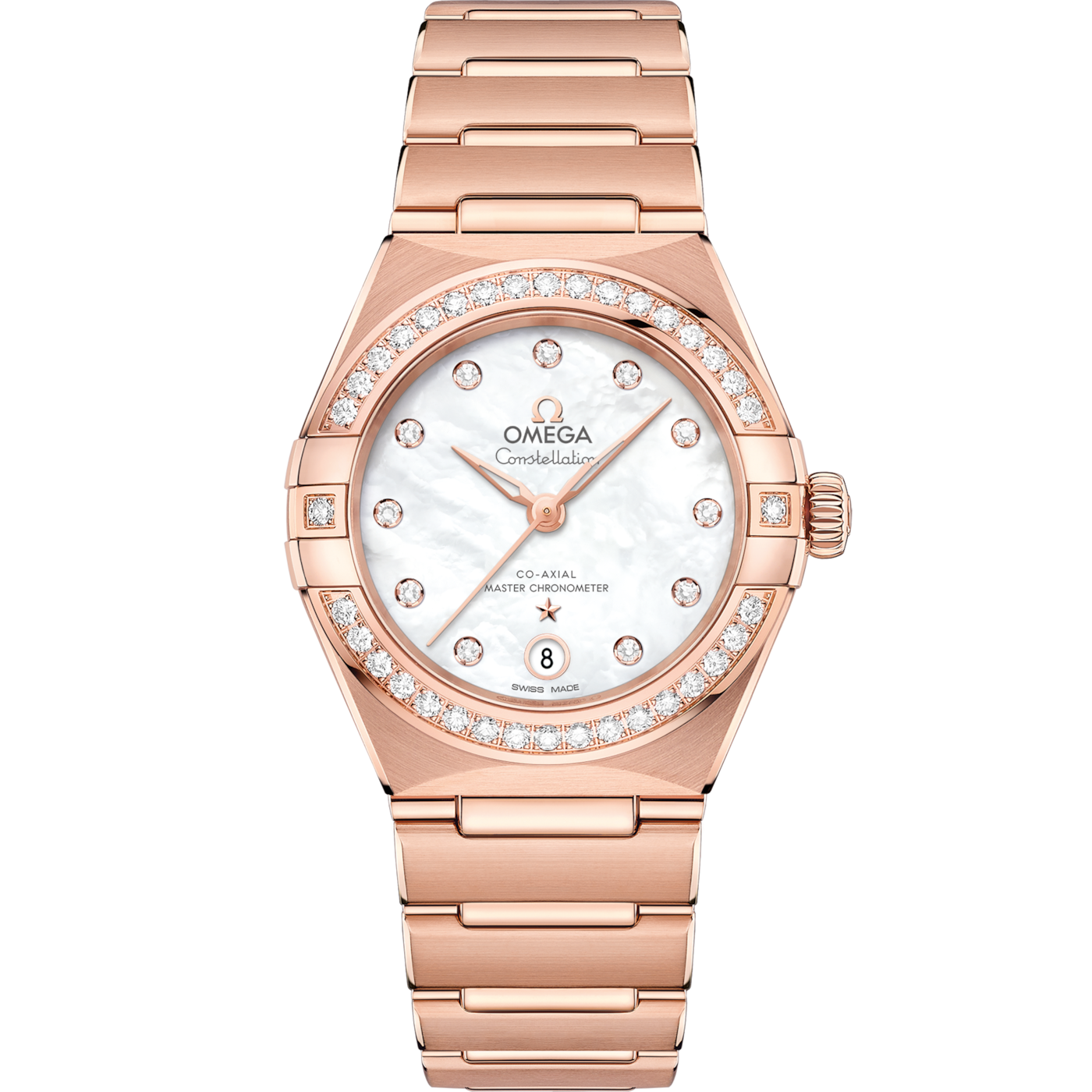 Omega Constellation Manhattan 29 Co-Axial Master Chronometer Sedna Gold / MOP / Diamond — Ref. 131.55.29.20.55.001
