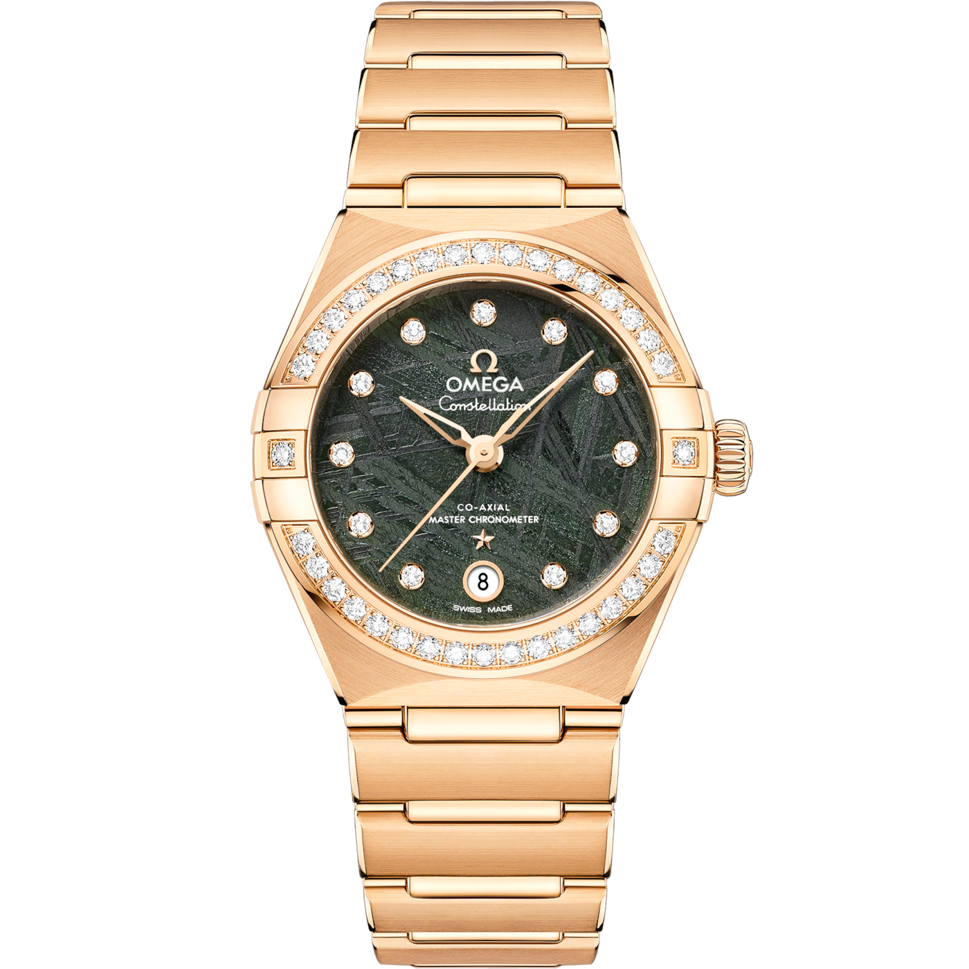 Omega Constellation Manhattan 29 Co-Axial Master Chronometer Yellow Gold - Diamond / Green Meteorite — Ref. 131.55.29.20.99.005