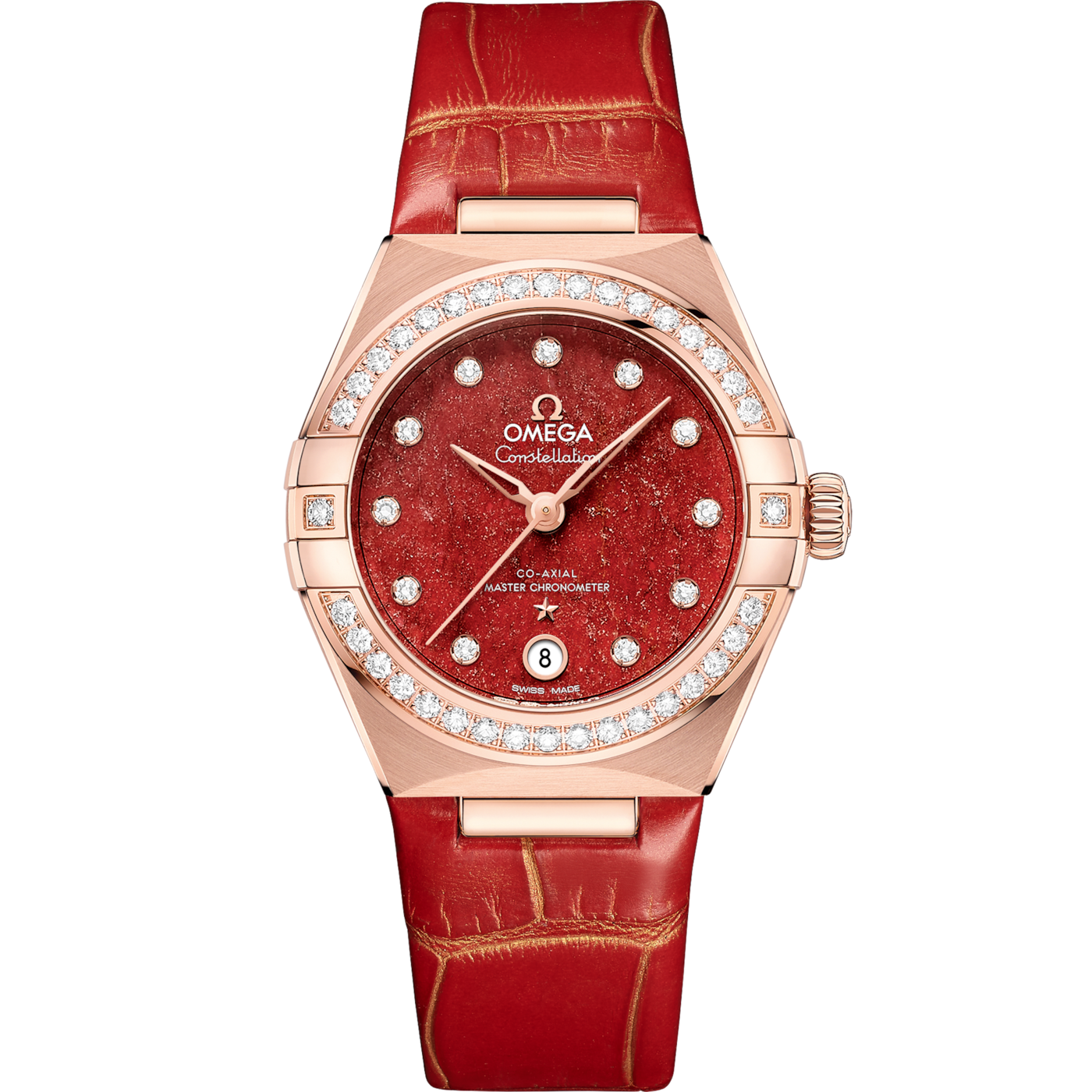 Omega Constellation Manhattan 29 Co-Axial Master Chronometer Sedna Gold / Diamond / Red Aventurine — Ref. 131.58.29.20.99.005