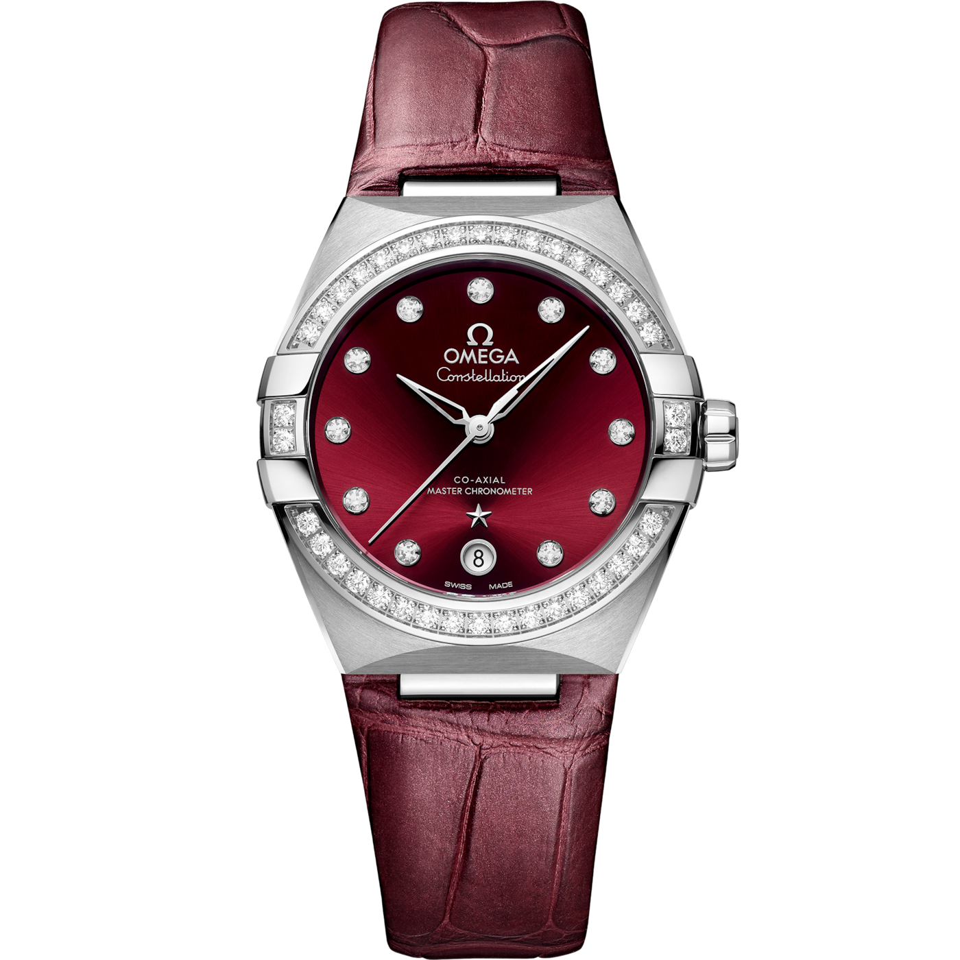 Omega Master Chronometer 36 Stainless Steel / Diamond / Red / Strap — Ref. 131.18.36.20.61.001
