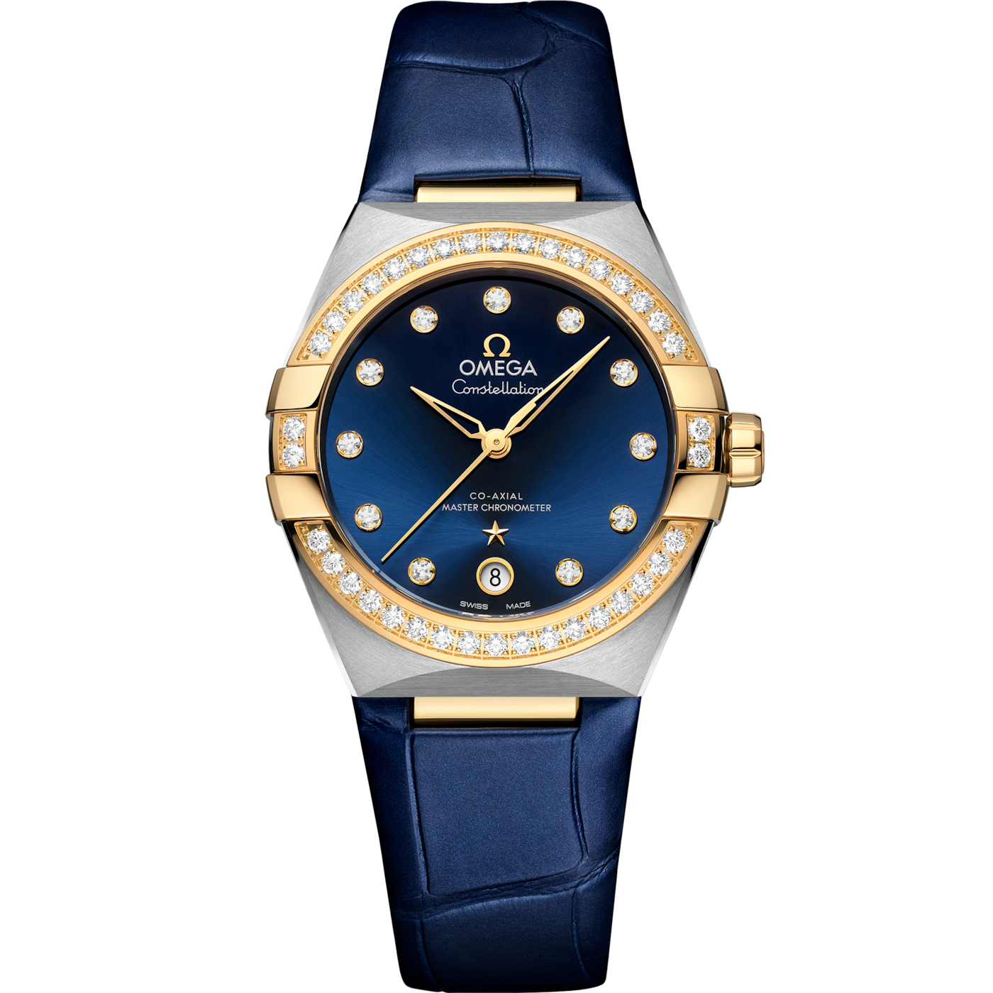 Omega Master Chronometer 36 Stainless Steel / Yellow Gold / Diamond / Blue / Strap — Ref. 131.28.36.20.53.001