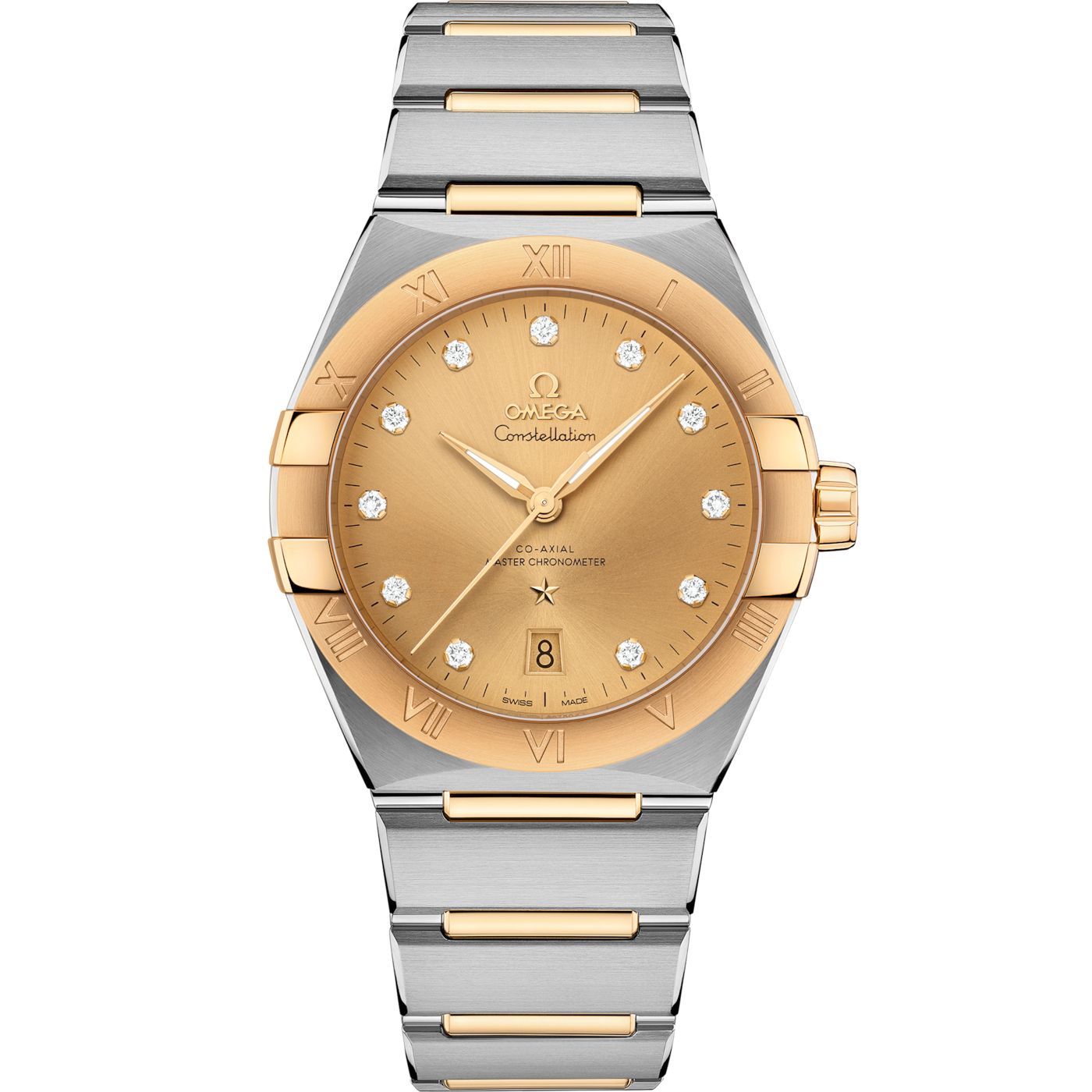 Omega Constellation Master Chronometer 39 Stainless Steel / Yellow Gold / Champagne-Diamond / Bracelet — Ref. 131.20.39.20.58.001