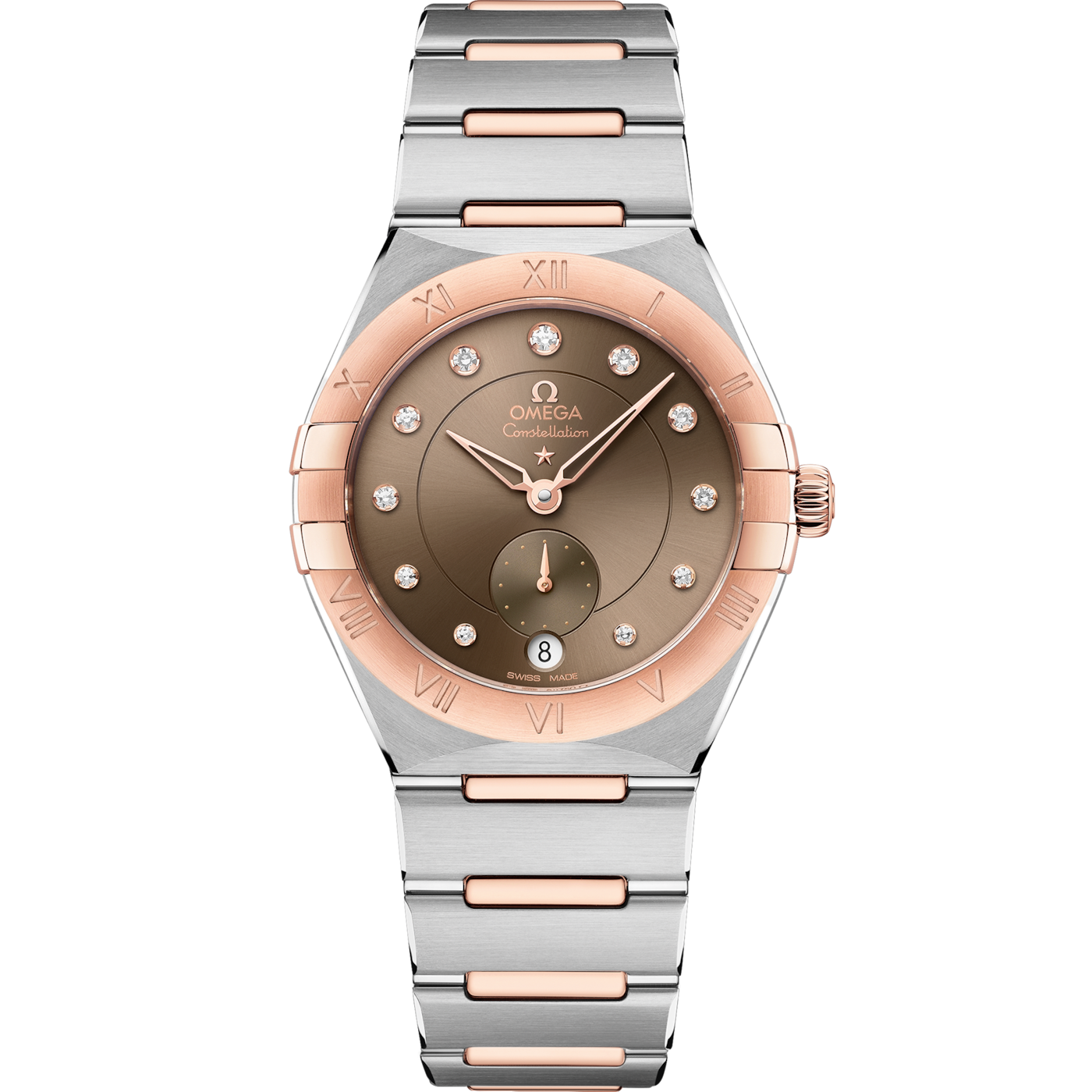 Omega Constellation Master Chronometer Small Seconds 34 Stainless Steel / Sedna Gold / Brown - Diamond / Bracelet — Ref. 131.20.34.20.63.001