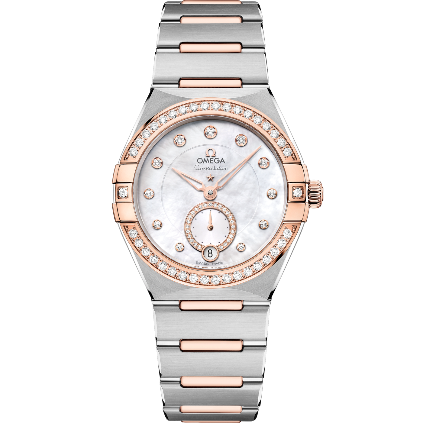 Omega Constellation Master Chronometer Small Seconds 34 Stainless Steel / Sedna Gold / Diamond / MOP / Bracelet — Ref. 131.25.34.20.55.001