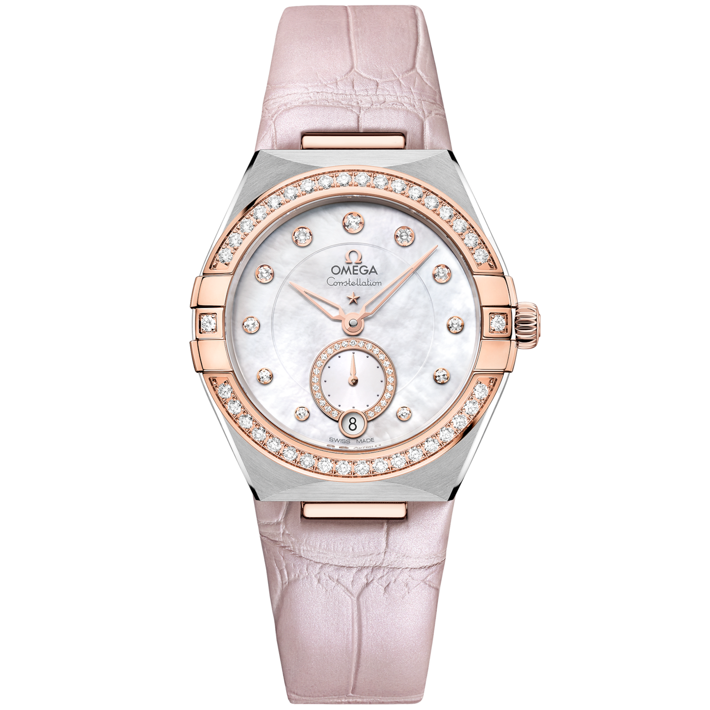 Omega Constellation Master Chronometer Small Seconds 34 Stainless Steel / Sedna Gold / Diamond / MOP — Ref. 131.28.34.20.55.001