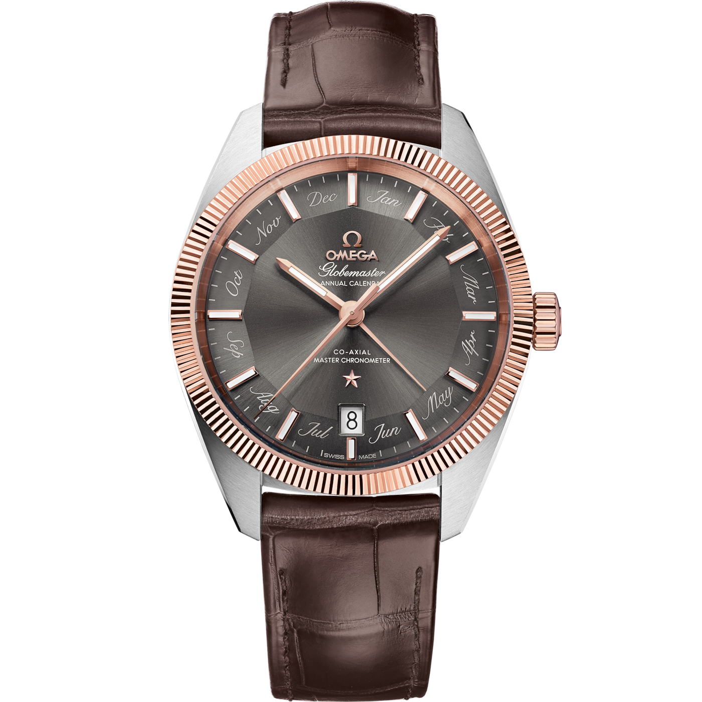 Omega Globemaster Annual Calendar Stainless Steel / Sedna Gold / Grey — Ref. 130.23.41.22.06.001