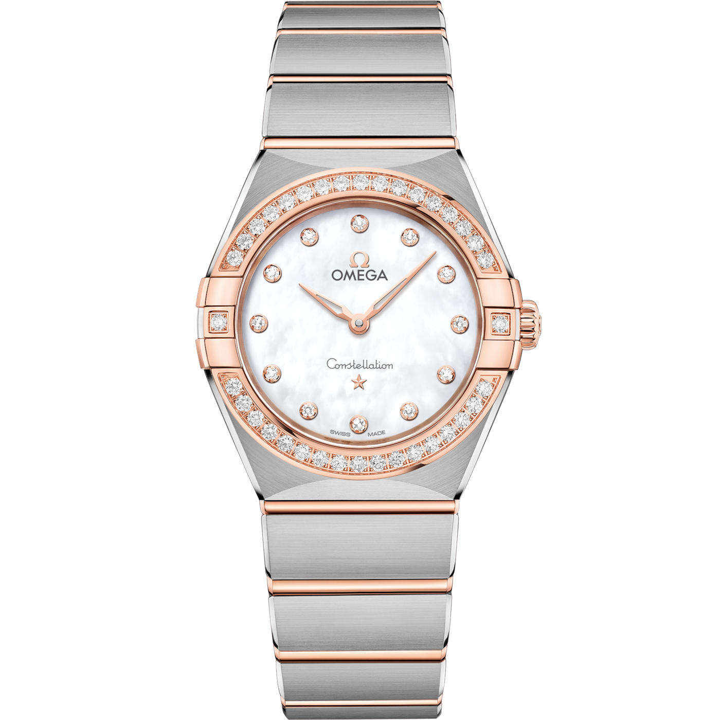 Omega Constellation Manhattan 28 Quartz Stainless Steel / Sedna Gold / MOP / Diamond — Ref. 131.25.28.60.55.001