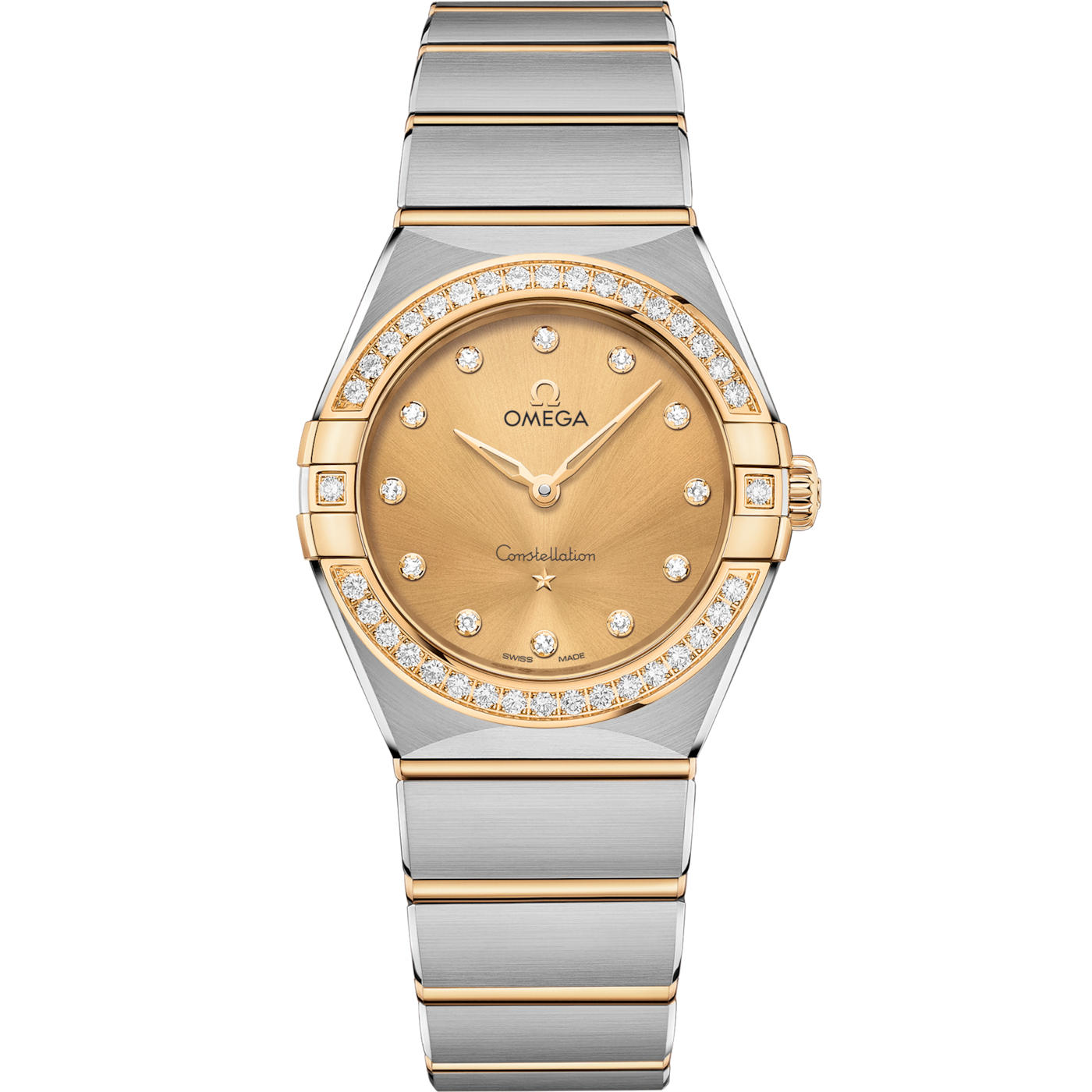 Omega Constellation Manhattan 28 Quartz Stainless Steel / Yellow Gold / Champagne-Diamond / Diamond — Ref. 131.25.28.60.58.001