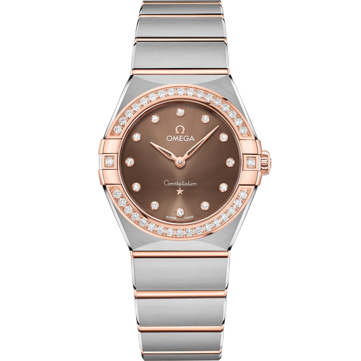 Omega Constellation Manhattan 28 Quartz Stainless Steel / Sedna Gold / Brown-Diamond / Diamond — Ref. 131.25.28.60.63.001