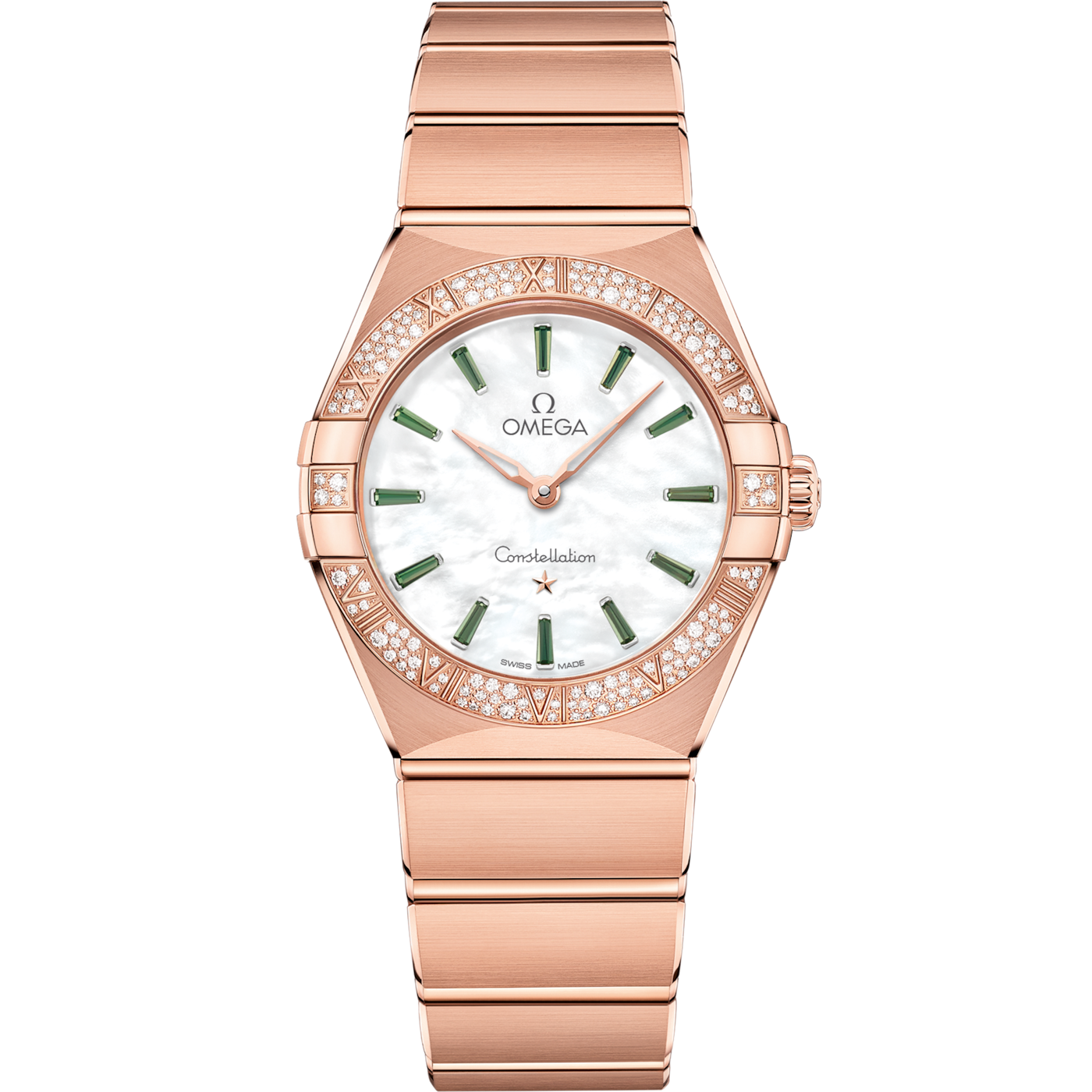 Omega Constellation Manhattan 28 Quartz Sedna Gold / MOP - Emerald / Diamond — Ref. 131.55.28.60.55.005