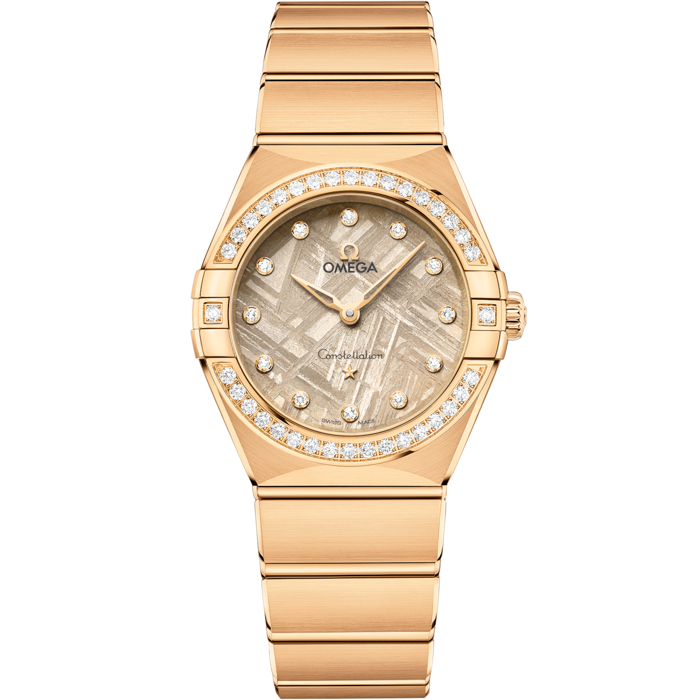 Omega Constellation Manhattan 28 Quartz Yellow Gold - Diamond / Flaxen Meteorite — Ref. 131.55.28.60.99.006