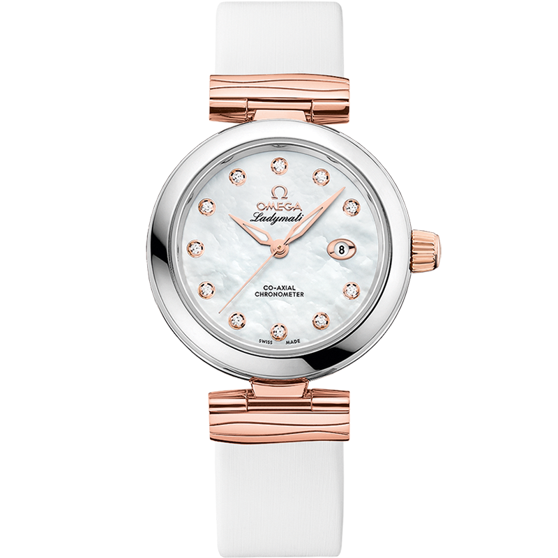 Omega LadyMatic Co-Axial 34 Stainless Steel / Sedna Gold / MOP — Ref. 425.22.34.20.55.004