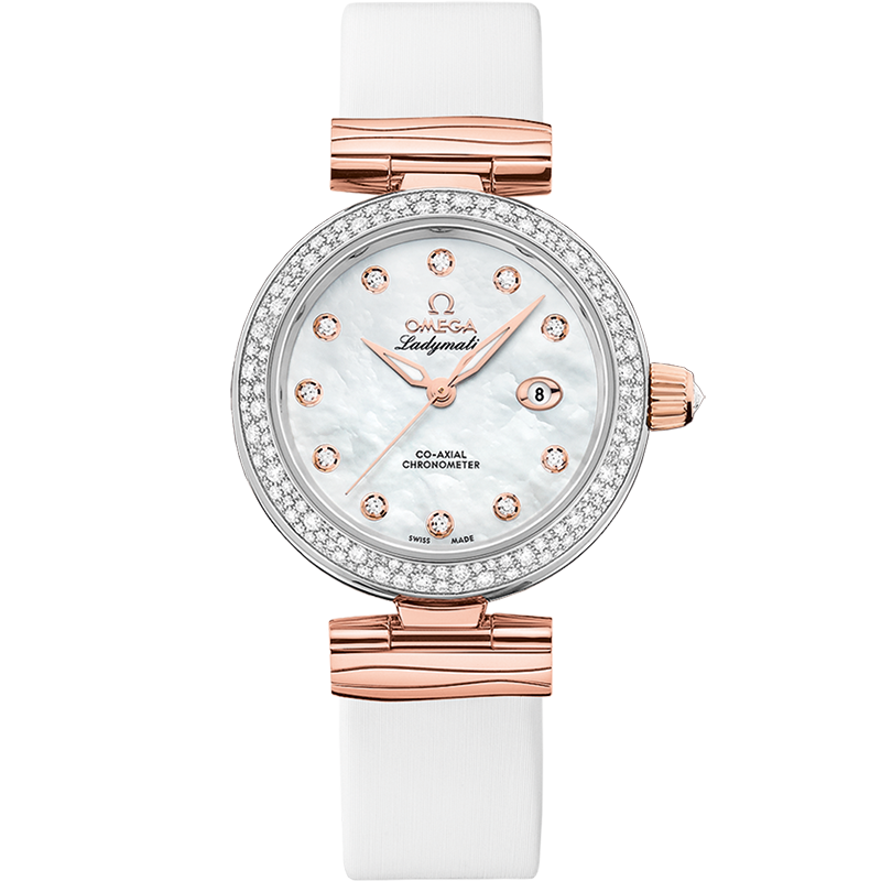 Omega LadyMatic Co-Axial 34 Stainless Steel / Sedna Gold / Diamond / MOP — Ref. 425.27.34.20.55.004