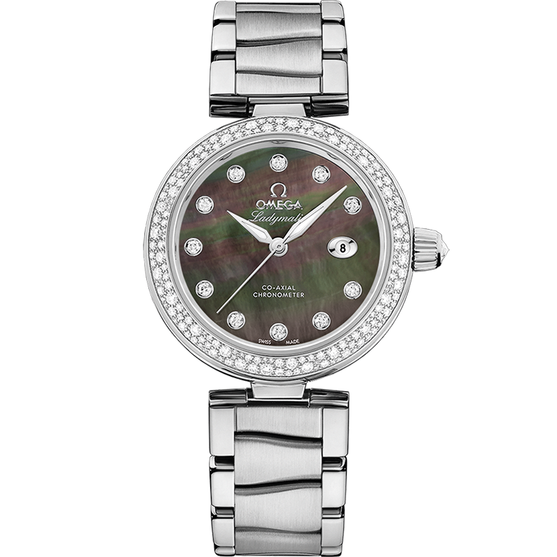 Omega LadyMatic Co-Axial 34 Stainless Steel / Diamond / Brown MOP / Bracelet — Ref. 425.35.34.20.57.004